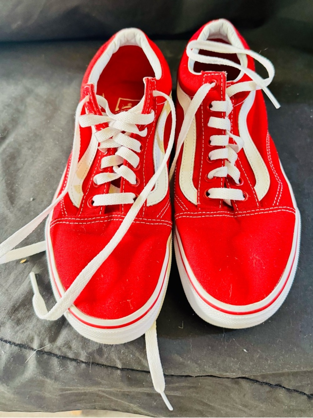 Vans Red and White Canvas Old Skool Low-Top Sneakers